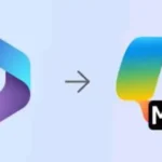 Microsoft copilot logo pointing to a Microsoft 365 logo