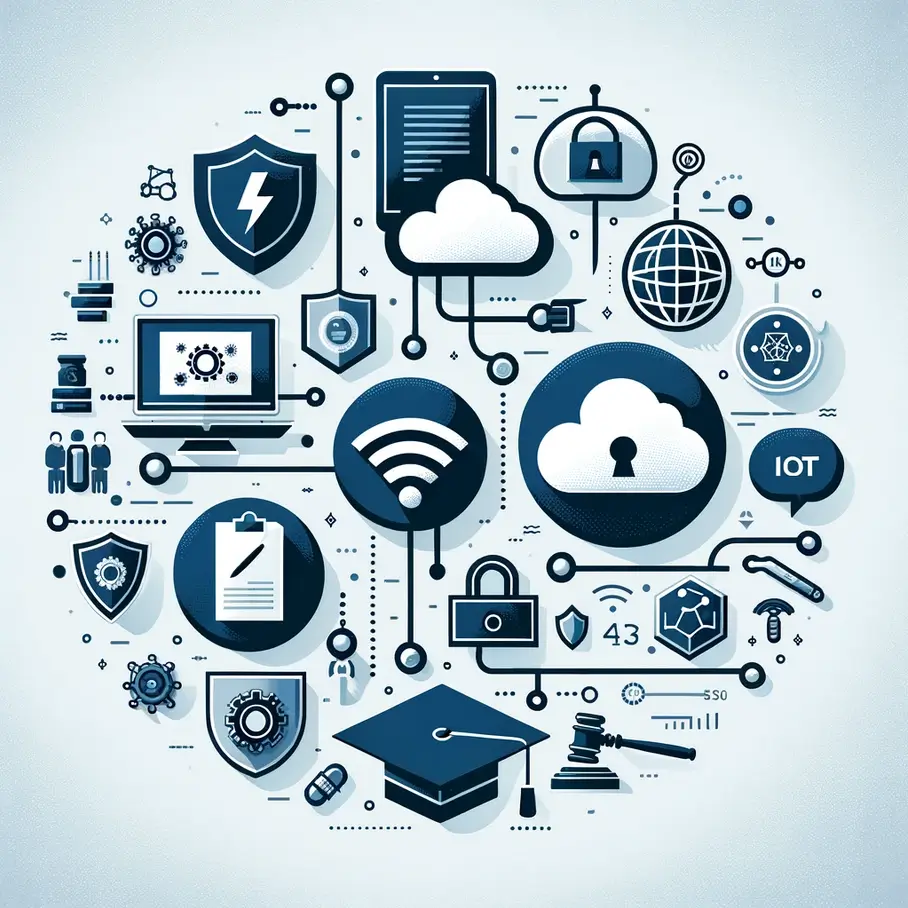A variety of technology images in a circle.