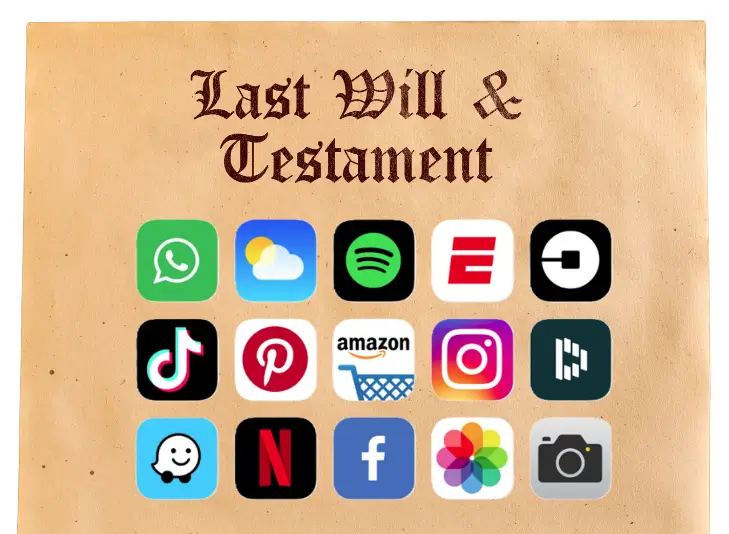 Last will and testament with digital logos.